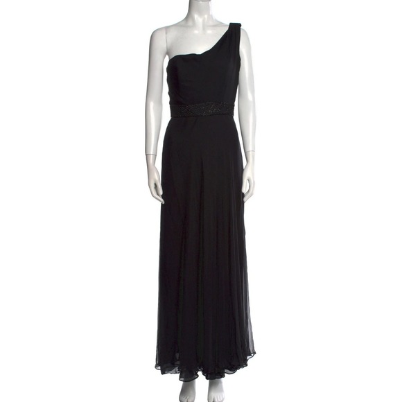 Donald Deal Black One Shoulder Beaded Waist Maxi Dress Formal Evening Gown Sz 6 - Picture 5 of 11
